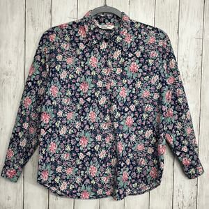 Victoria Jones Floral Long Roll Sleeve Button Down Cottage Tea Vintage Blouse 8P
